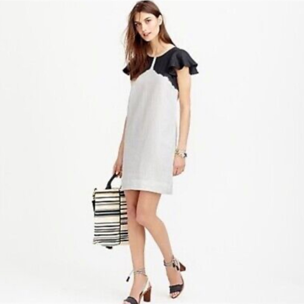 NEW J.Crew 100% Linen Dip-Dyed Black White Dress Size XS
